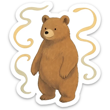 bear with swirly streamers around in soft Ghibli style sticker