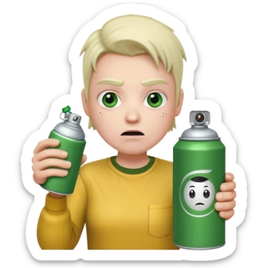 Gojo using a can of raid bug spray looking disgusted sticker