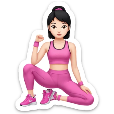 a pretty bratz fair girl in pink workout clothes and black hair sticker
