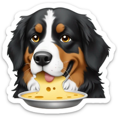 Bernese mountain dog eating a swiss cheese fondue sticker