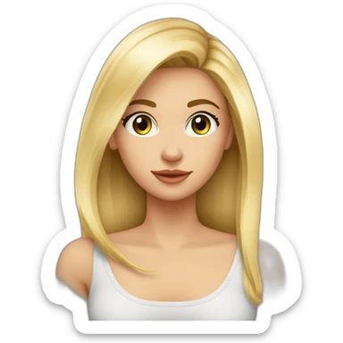 Fille blonde ,cheveux lisses détaché vers l'arrière ,long jusque au millieu du dos et volumineux,teint noir, yeux verts visage un peu carré sticker