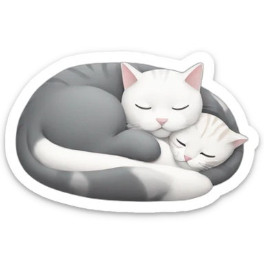 grey and white cat sleeping with other cat sticker