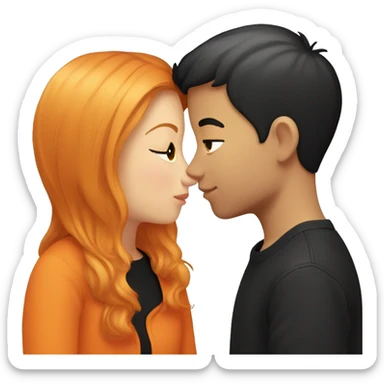 orange haired girl with shoulder lenght hair kissing boy with black short hair  sticker