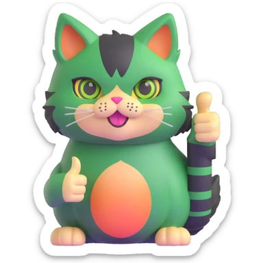 tricolor fluffy cat with big green eyes giving thumbs up sticker