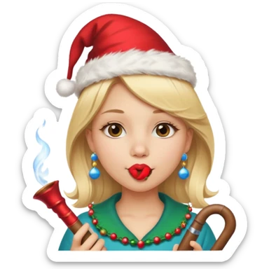 A beautiful girl with blonde hair with a festive pipe in her mouth sticker