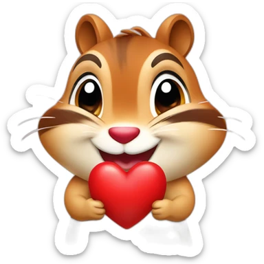 Colorful chipmunk gapoy smiling goving away a red heart sticker