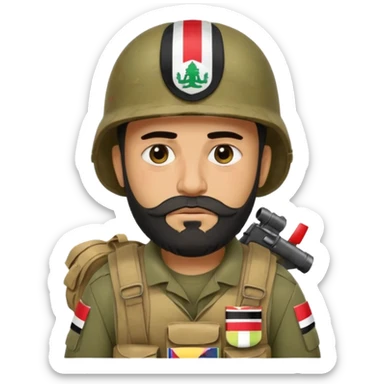 A very tired and sad, swarthy Iraqi soldier with a beard, an Iraqi flag on his helmet, a sad expression and bags under his eyes sticker