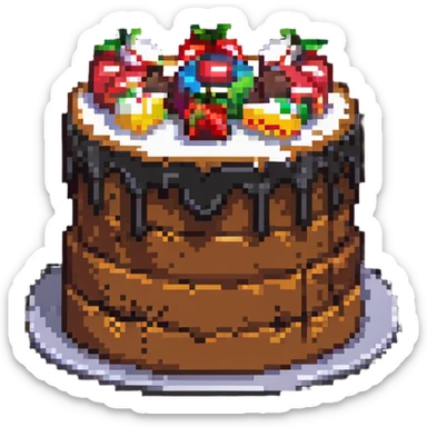 pixel art of a cake with multiple bites taken out of it sticker