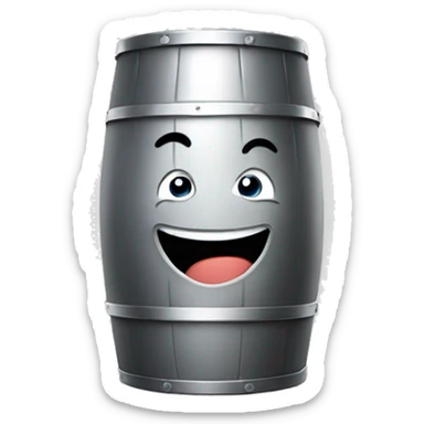 grey beer keg with smiling face sticker