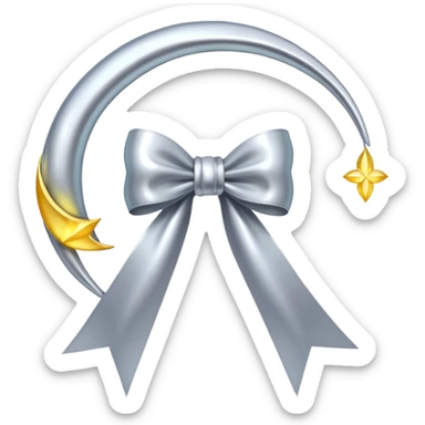 Elegant silver bow with glowing string, crescent-moon motifs. sticker