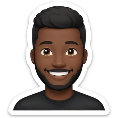 người đàn ông 30 tuổi,áo đen, da đen, tóc cắt cua màu đen, mặt cười vui vẻ, râu quai nón dày màu đen sticker