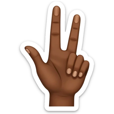 Dark skin tone hand with index middle and thumb fingers out sticker