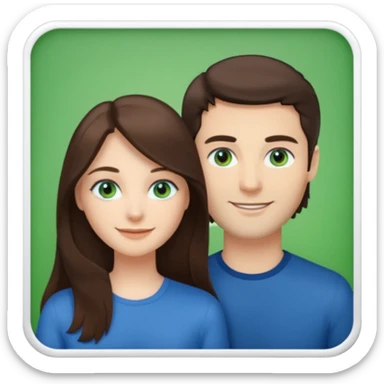 “A Polaroid-style photo of a couple with a heart of a white woman with long brunette hair and blue eyes, and a white man with short brunette hair and green eyes.” sticker