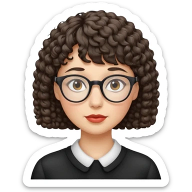 Gótica,cabelo cacheado curto com franja,branca e usa óculos  sticker