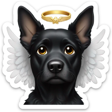 Black dog and white with halo and angel wings sticker