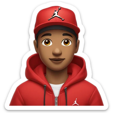 Morocho boy in red attire with a red Nike cap red and Jordan Retro 4 red🌟. sticker