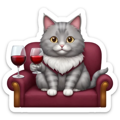 gray Cat sitting On A Couch With Wine sticker
