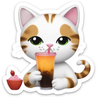 cat drinking a boba tea while scrolling on tiktok sticker