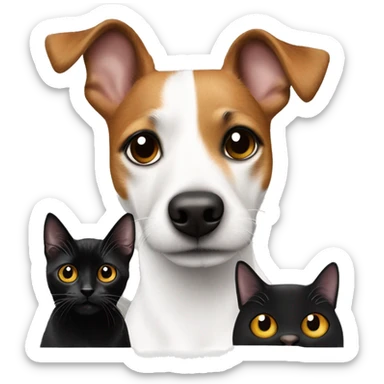a jack russel terrier with black spots on face with 2 black cats sticker