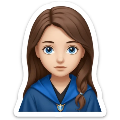 gorgeous Girl with light skin, blue eyes, long brown hair, wears ravenclaw black and blue robes  sticker