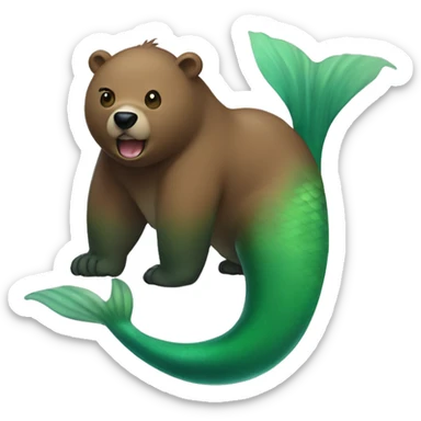 hybrid creature that has head and body of a brown bear and the green tail of a mermaid (merbear) sticker
