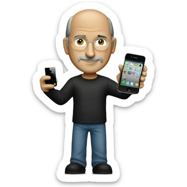 create a steve jobs holding an iphone 4. sticker