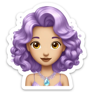 Gorgeous pastel Lady with magical purple-shiny-hair with crystals in hair and with necklace aesthetic sticker