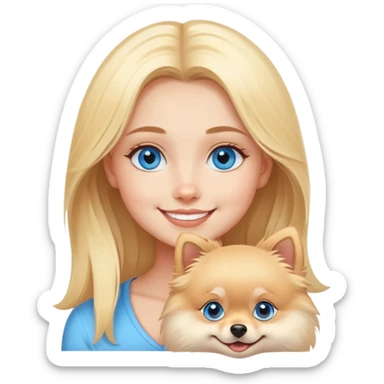 smiling girl with blue eyes with a pomeranian blonde sticker