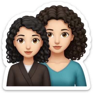 Arab woman with curly black hair and white girl with wavy light brown shoulder-length hair and slightly sloping brown eyes sticker