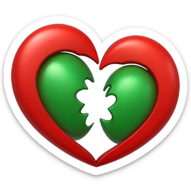 two hearts orbiting around each other. one is red, the other is green sticker