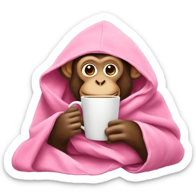 Monkey wrapped in a pink blanket drinking coffee sticker