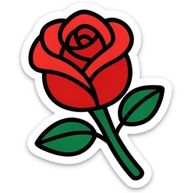 flat toon style rose with bold colors, no background sticker