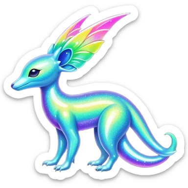Shiny Exotic Futuristic Tropical Colorful Neon-colored Glittery Ethereal Sparkly Amaura-Aurorus-Fakémon-hybrid-creature (full body)  sticker