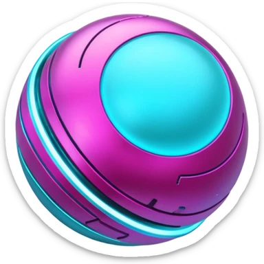 Futuristic Silvery cyber planet with glowing cyan and magentea sticker