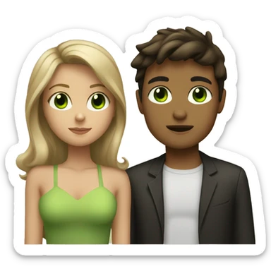 Tan brunette girl with green eyes kissing dirty blonde boy sticker