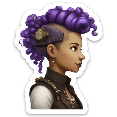 Photorealistic steampunk profile short mohawk purple  curl Caucasia girl sticker