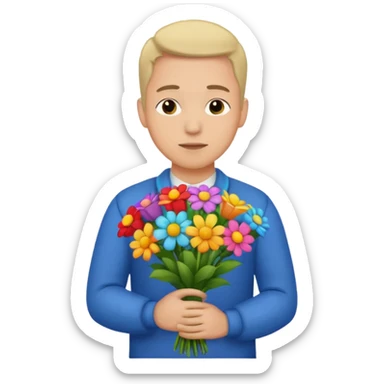Man flowers in hands head sticker