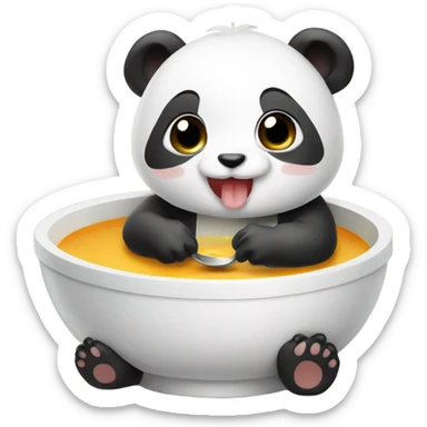 Baby panda eating big bowl of soup sticker