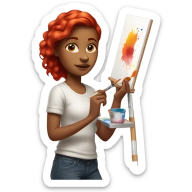Red head girl painting  sticker