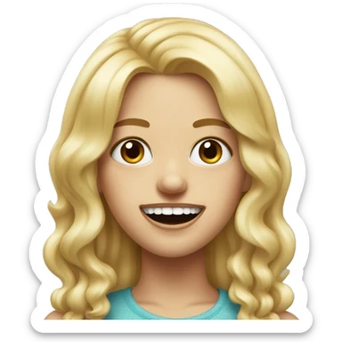 blonde girl in realistic portrait with two big buck teeth sticker