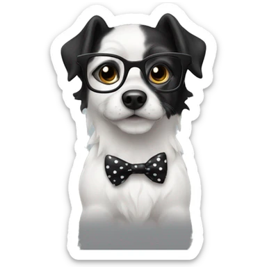 medium-black-and-white-dog-with-black-eyes-and-black-glasses-and-polkadot-black-white-bow sticker