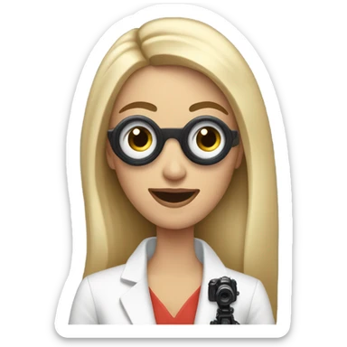 White posh woman with blond hair  holding a vlog camera sticker