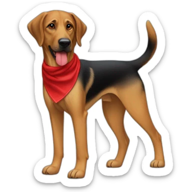 65% Coonhound 35% German Shepherd mix dog wearing small plain red bandana walking left sticker