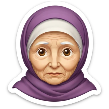 poor elderly babushka with headscarf and wrinkled face sticker