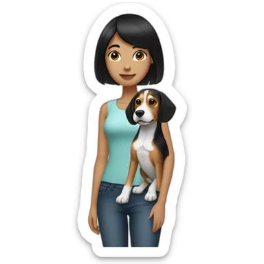 Beagle with human girl black hair sticker
