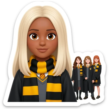 a house with hufflepuff-house-student-friend-group girl-tanned-skin and super-long straight light platinum blonde hair-brown eyes sticker