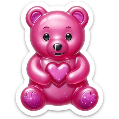 transparent pink gummy bear heart glitters pink sticker