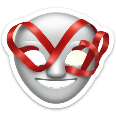 a comedy mask ith a body made of four pieces of red shiny ribbon sticker