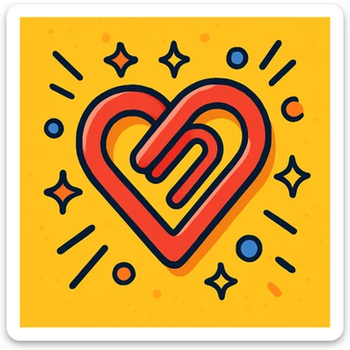 heart-shaped paper clip, playful cartoon style sticker