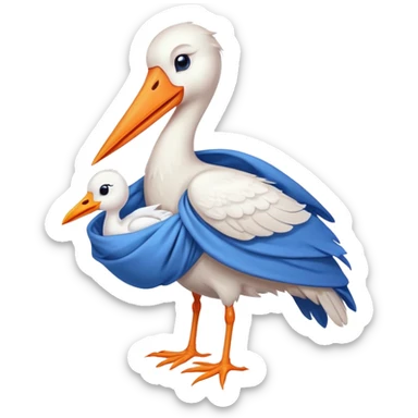 stork holding a baby in a blue blanket sticker